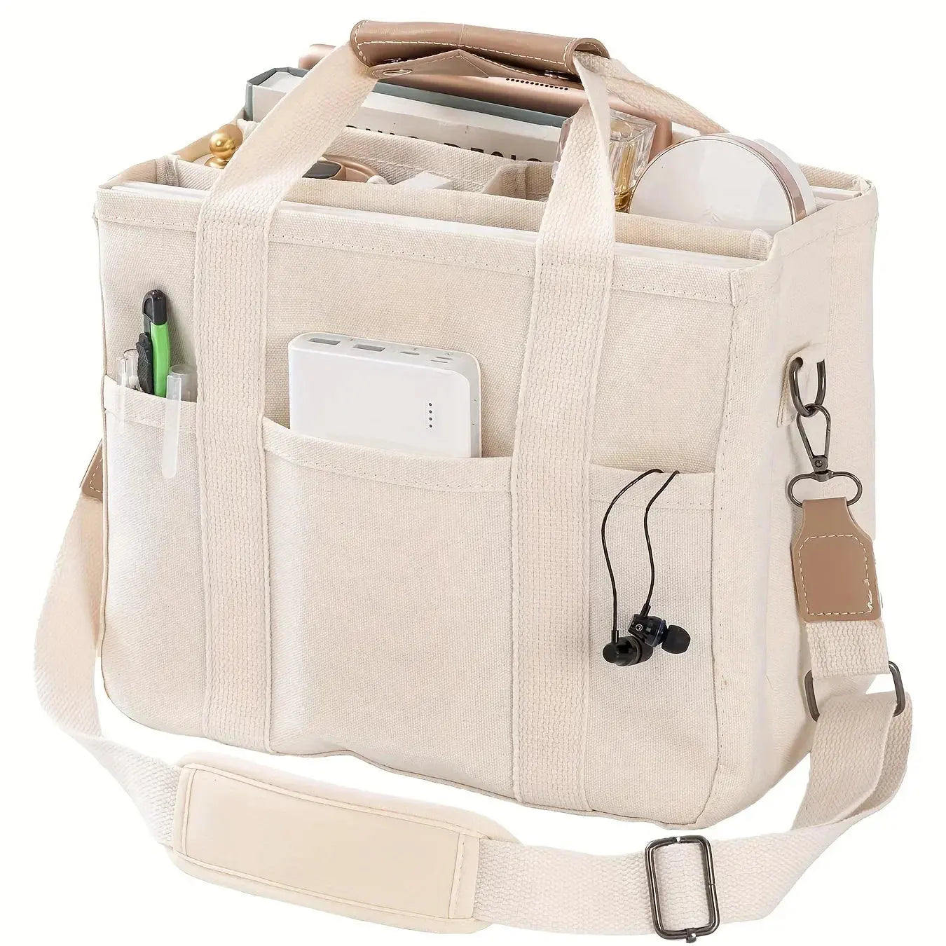 Ladies Canvas Handbag Multi Pocket Large Capacity Tote Bag Ladies Fashion Flora