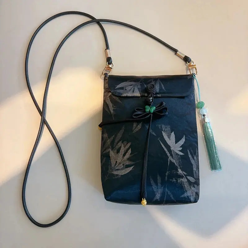 Chinese Silk Embroidery Crossbody Bag – Small Vertical Cellphone Purse Ladies Fashion Flora