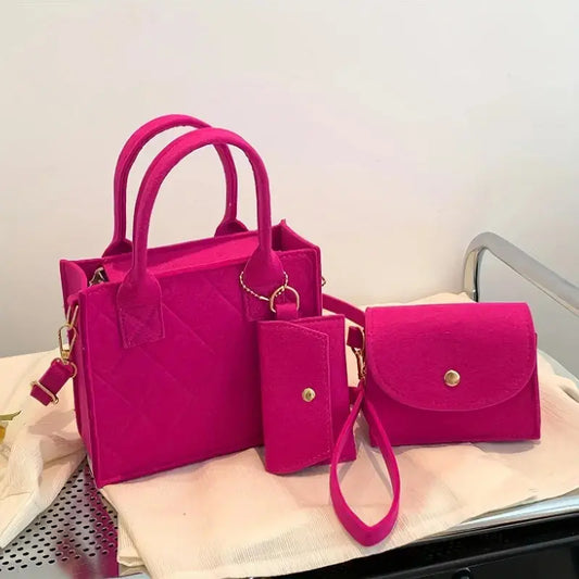 3-Piece Embossed Women’s Handbag Set – Stylish Tote & Purse  Ladies Fashion Flora