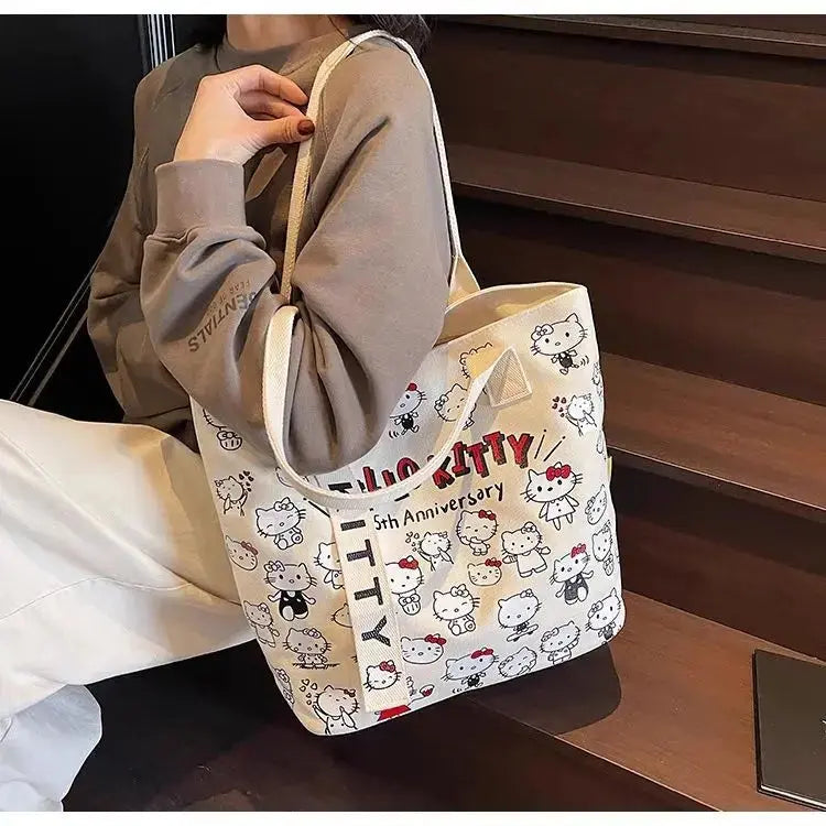 Anime Sanrio Hello Kitty Large Tote Bag – Cute Women’s Handbag  Ladies Fashion Flora