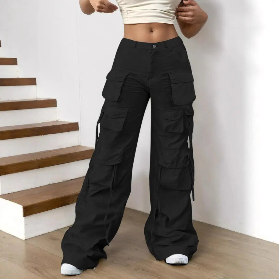 Functional American Multi-pocket High Street Wide-leg Casual Pants  Ladies Fashion Flora