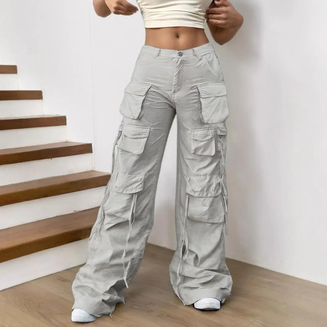 Functional American Multi-pocket High Street Wide-leg Casual Pants  Ladies Fashion Flora