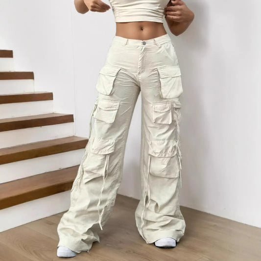 Functional American Multi-pocket High Street Wide-leg Casual Pants  Ladies Fashion Flora