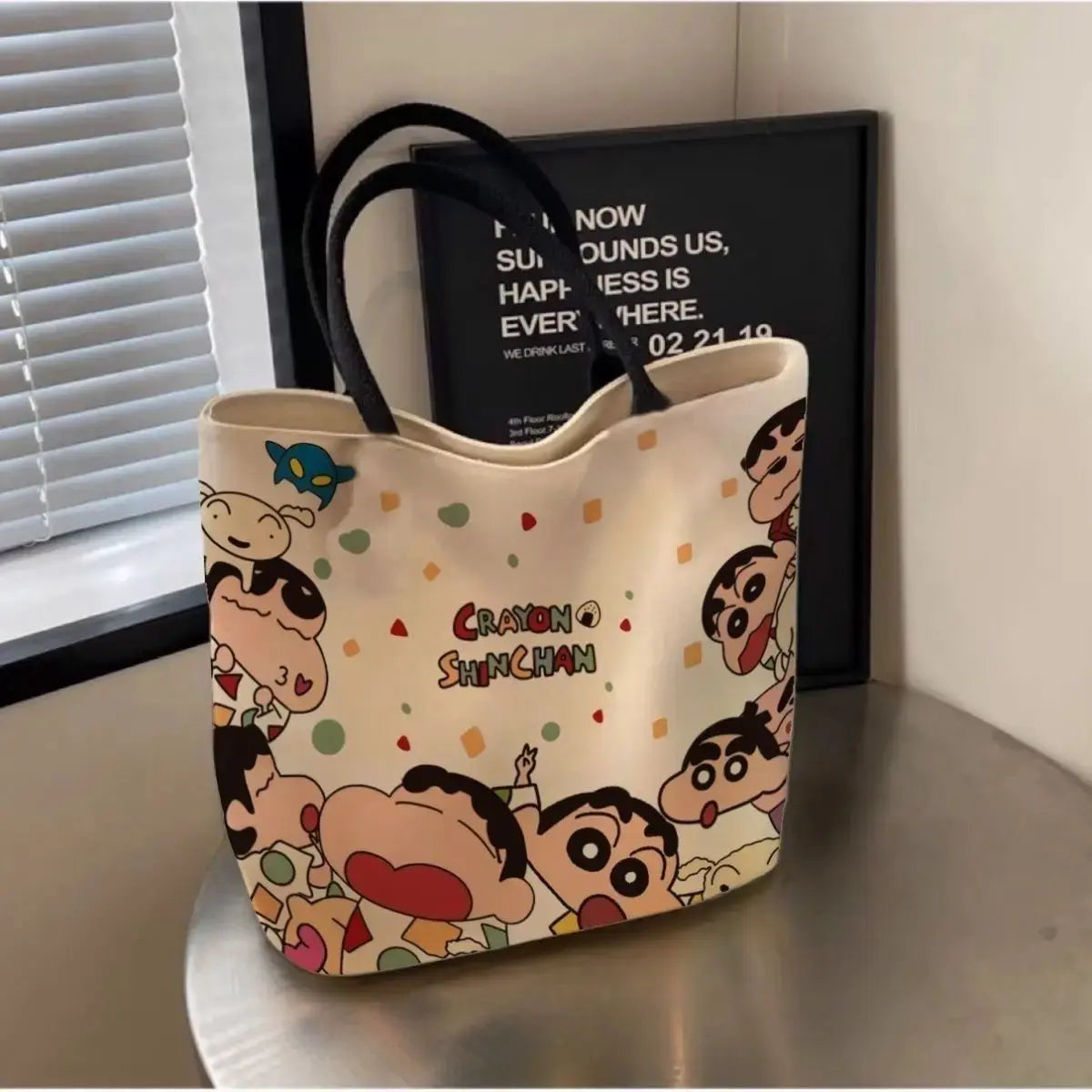 Kawaii Crayon Shin-Chan Women’s Canvas Handbag – Cute Tote Bag  Ladies Fashion Flora