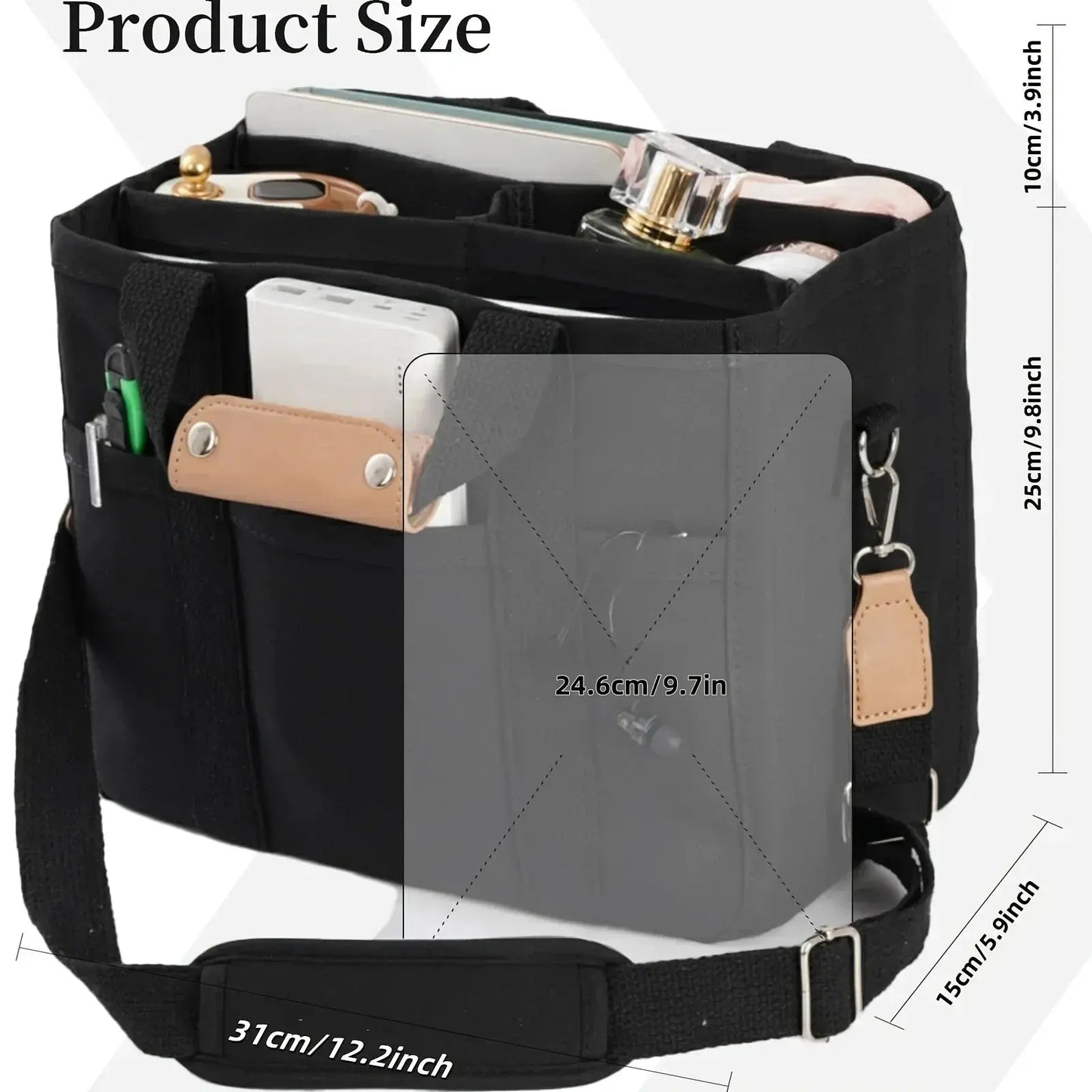 Ladies Canvas Handbag Multi Pocket Large Capacity Tote Bag  Ladies Fashion Flora