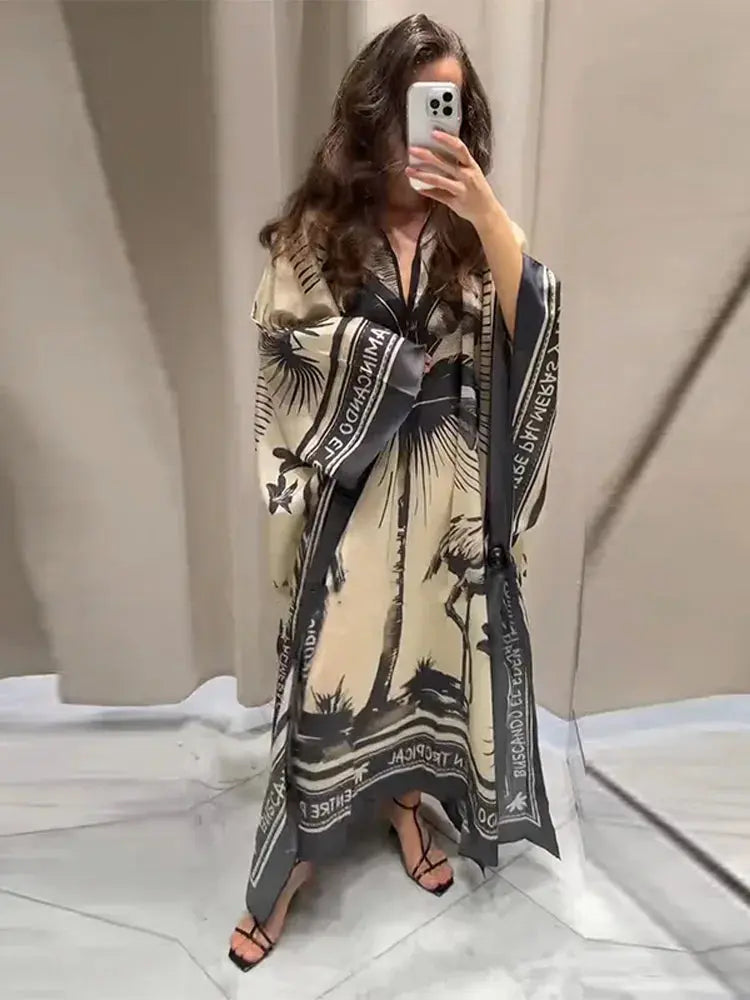 Woman wearing a patterned scarf in front of a mirror