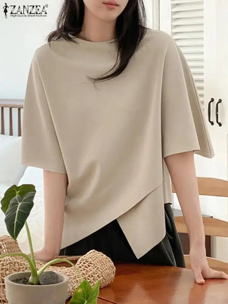 ZANZEA Women’s Asymmetrical T-Shirt – Summer Casual Fashion Top  Ladies Fashion Flora
