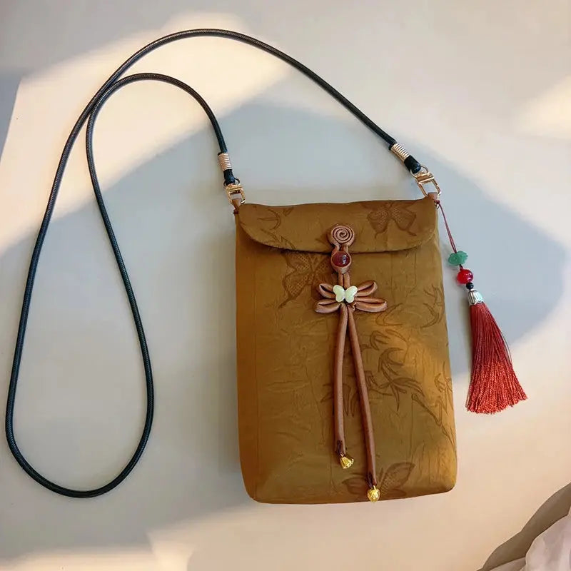 Chinese Silk Embroidery Crossbody Bag – Small Vertical Cellphone Purse  Ladies Fashion Flora
