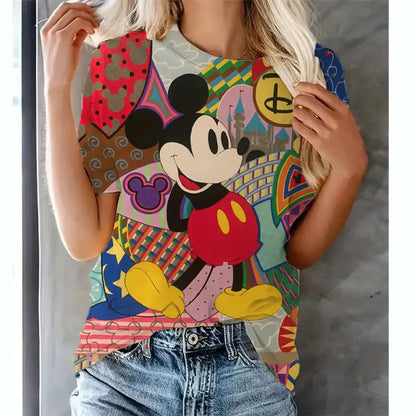 Women’s Disney Mickey Mouse Graphic T-Shirt – Cartoon Print Tee  Ladies Fashion Flora