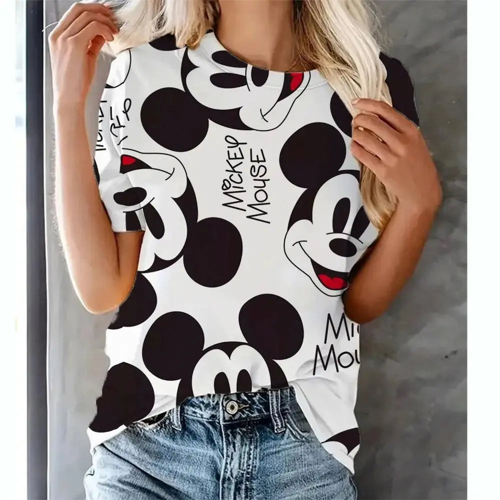 Women’s Disney Mickey Mouse Graphic T-Shirt – Cartoon Print Tee  Ladies Fashion Flora