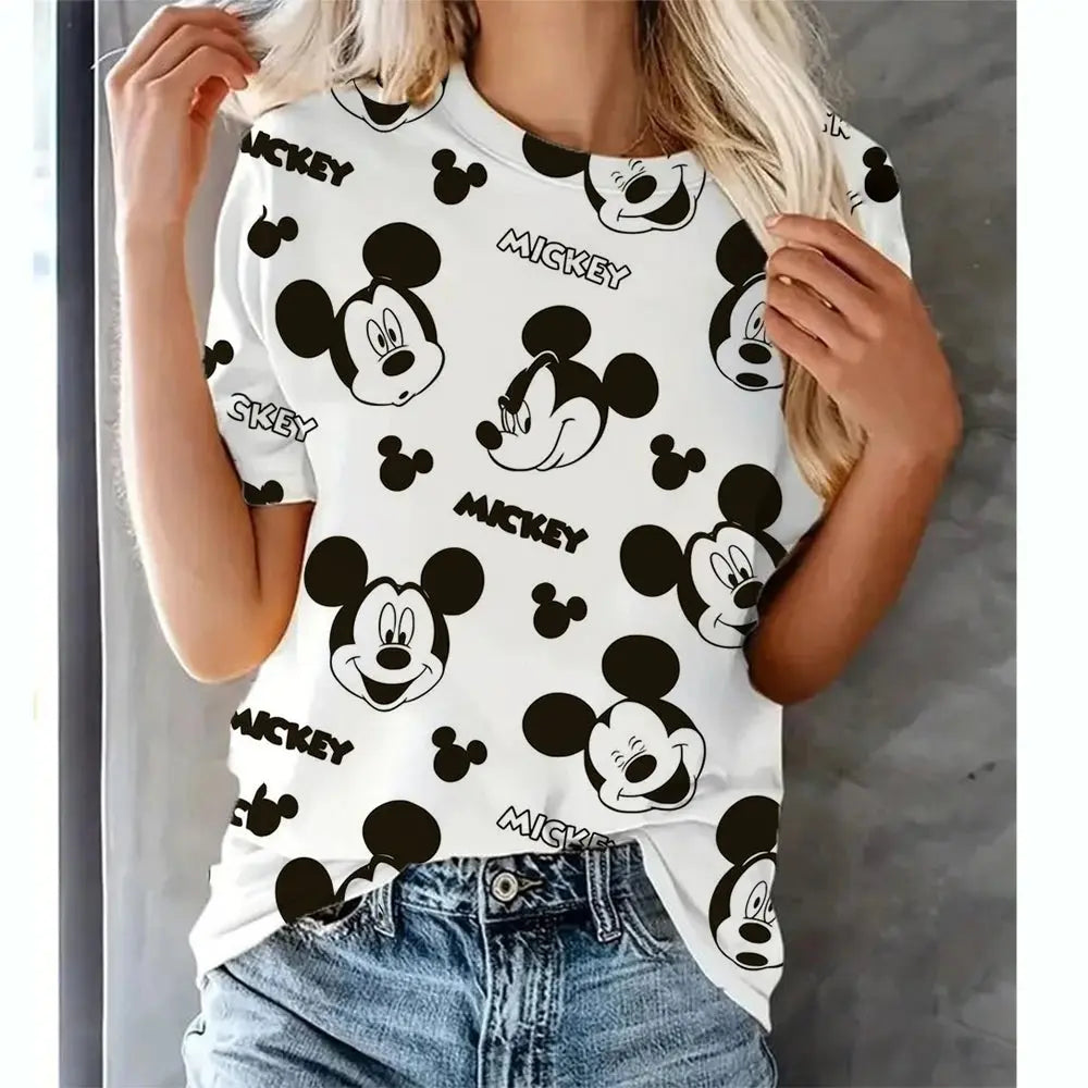 Women’s Disney Mickey Mouse Graphic T-Shirt – Cartoon Print Tee  Ladies Fashion Flora