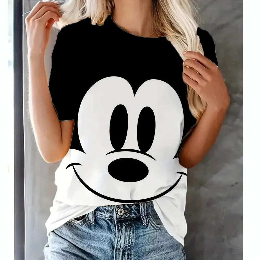 Women’s Disney Mickey Mouse Graphic T-Shirt – Cartoon Print Tee  Ladies Fashion Flora
