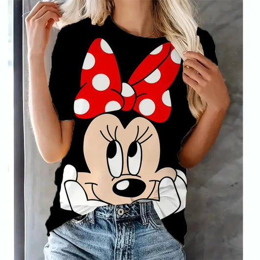 Women’s Disney Mickey Mouse Graphic T-Shirt – Cartoon Print Tee  Ladies Fashion Flora