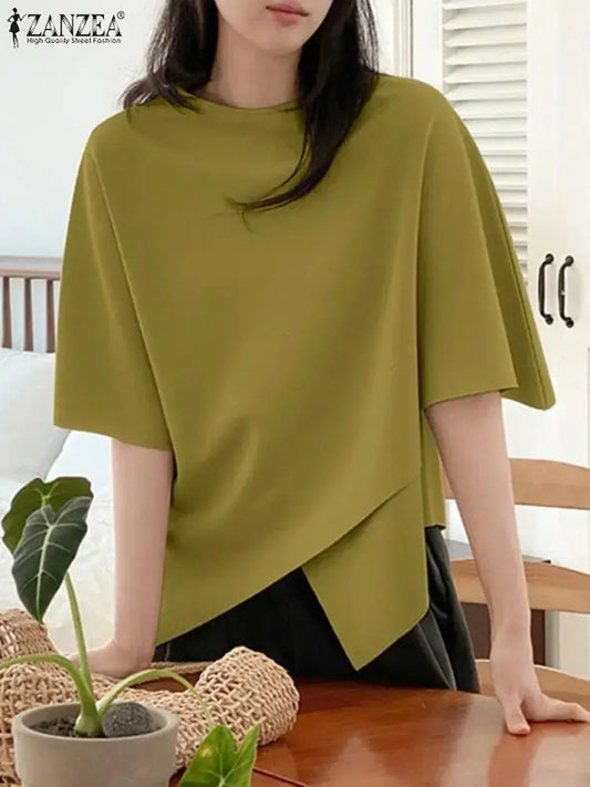 ZANZEA Women’s Asymmetrical T-Shirt – Summer Casual Fashion Top  Ladies Fashion Flora