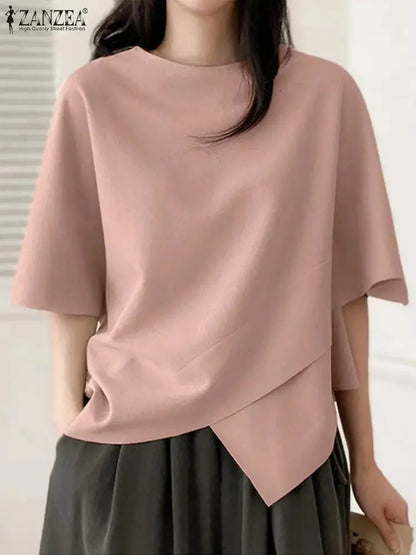 ZANZEA Women’s Asymmetrical T-Shirt – Summer Casual Fashion Top  Ladies Fashion Flora